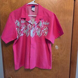 Ocean Pacific Pink Aloha Surfer Hawaiian Shirt Men's Size M  (48)